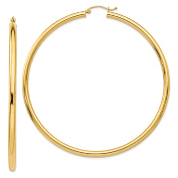 14k Yellow Gold 2 3/4" Polished Tube Hoop Earrings