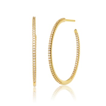 CZ Open Hoop Earrings In 14K Gold Over Sterling Silver