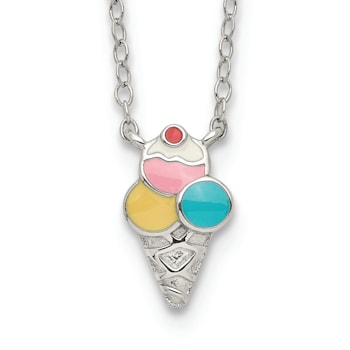 Rhodium Over Sterling Silver Enamel Ice Cream Cone with 2-inch Extension
Childs Necklace