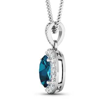 1.10ctw 14K White Gold Blue London Blue Topaz and White Diamond Pendant
with 18 inch Cable Chain