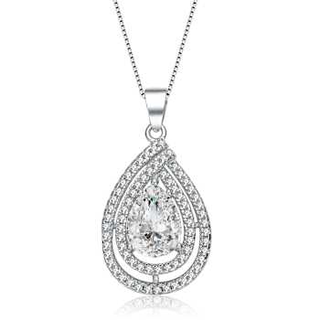 Pear Shape CZ Outline Pendant Necklace In Sterling Silver