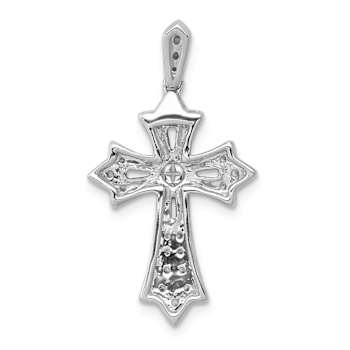 Rhodium Over 10k White Gold 0.17 ctw Diamond Fleur-de-Lis Cross Pendant