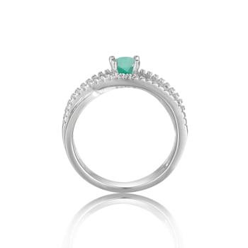 Round Emerald with White Sapphire Accents Sterling Silver Crossover Open
Design Ring, 0.65ctw