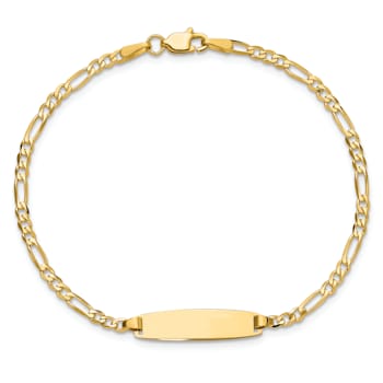 14k Yellow Gold Figaro Link Diamond-Cut ID Bracelet