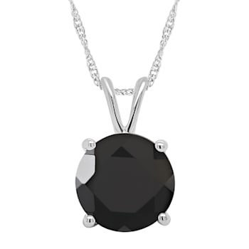 8mm Round Black Onyx Rhodium Over Sterling Silver Pendant With Chain