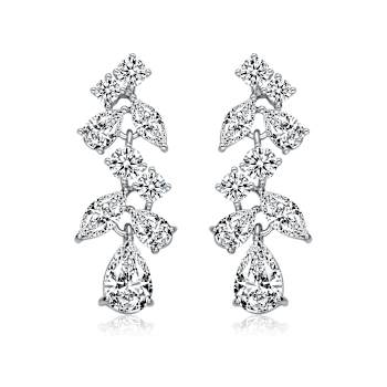 Rhodium Plated over Sterling Silver with Clear Cubic Zirconia Drop Earrings
