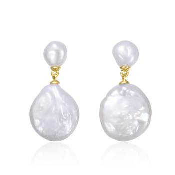 Mother-Of-Pearl Coin Drop Earrings In 14K Gold Over Sterling Silver