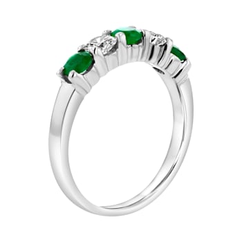 14K White Gold 5-Stone Emerald and Diamond Band Ring, 1.11ctw