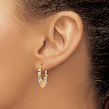14k Yellow Gold and Rhodium Over 14k Yellow Gold 7/8" Diamond-Cut
Scalloped Heart Hoop Earrings