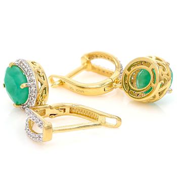 Emerald And Zircon Drop Earrings In 18K Gold Over Sterling Silver
