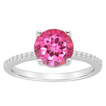 8mm Round Pink Topaz and 1/10 ctw Diamond Rhodium Over Sterling Silver Ring