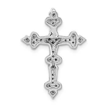 Rhodium Over 14k White Gold Diamond Filigree Cross Chain Slide Pendant