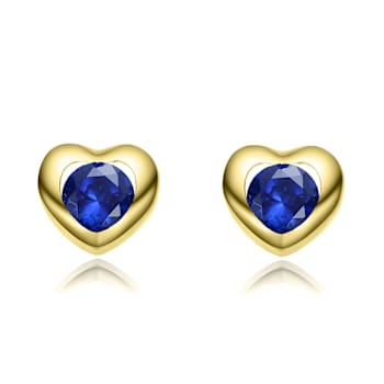 Sapphire Color CZ Heart Stud Earrings In 14K Gold Over Brass