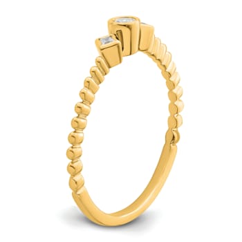 14K Yellow Gold Scalloped Band Petite Round Diamond Ring 0.1ctw
