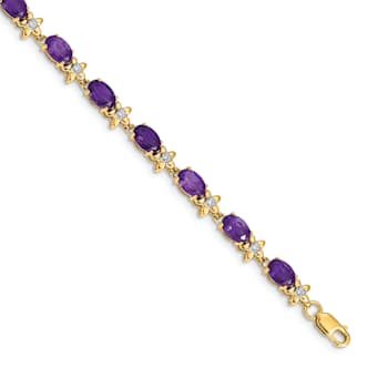 14k Yellow Gold Floral Diamond and Amethyst Bracelet