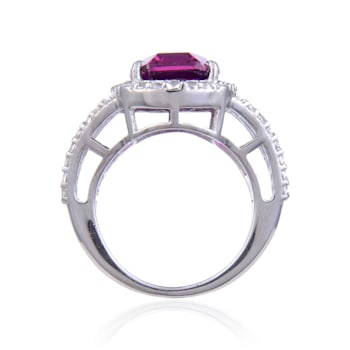 Cushion Cut Lab Created Purple Sapphire and White Topaz Accents Sterling
Silver Ring, 9.59ctw