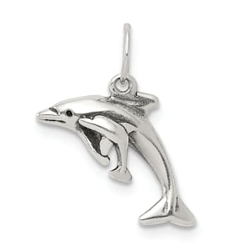 Sterling Silver Antiqued Dolphin with Baby Charm