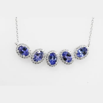 Oval Tanzanite and Round White CZ Rhodium Over Sterling Silver Necklace, 4ctw