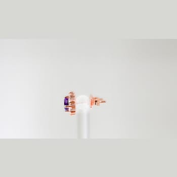 Amethyst and CZ 0.84 Ctw Round 18K Rose Gold Over Sterling Silver Button
type Earrings.