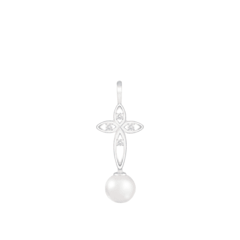 White Cultured Freshwater Pearl and Diamond 14K White Gold Pendant 6-6.5mm