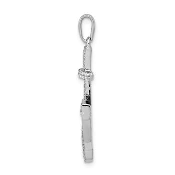Rhodium Over 14k White Gold Diamond Anchor Pendant