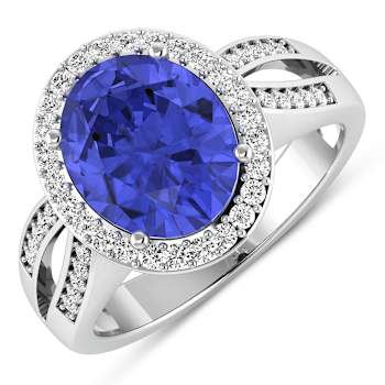 3.82 ctw Oval Violet Tanzanite and Diamond 14K White Gold Split Shank
Halo Ring