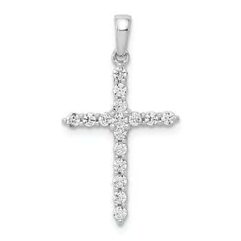Rhodium Over 14K White Gold Polished 1/4ct. Diamond Cross Pendant