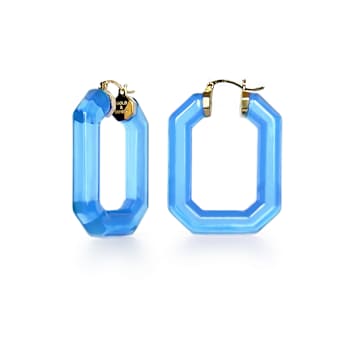 14K Yellow Gold Over Sterling Silver Acrylic Hoops in Blue