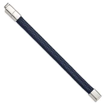 Navy Blue Leather and Stainless Steel Polished 7.75-inch with 0.5-inch
Extension Bracelet