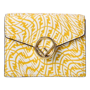 Fendi F is Fendi Yellow Leather Vertigo Print Small Trifold Wallet