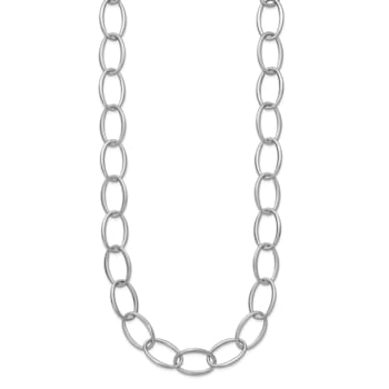 Rhodium Over Sterling Silver 18mm Oval Link 24 inch Necklace