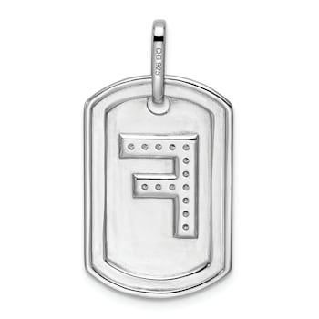 Rhodium Over 14k White Gold Diamond Initial F Dog Tag Charm