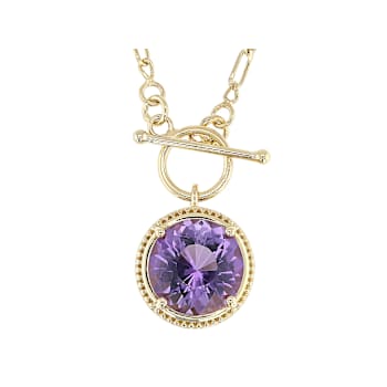 Amethyst Round Figaro Pendant Necklace In 18K Gold Over Sterling Silver 4.76ct