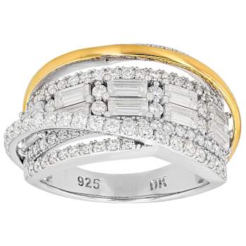Two-Tone Moissanite Baguette And Round Crossover Ring In 14K Gold And
Platinum-Enhanced Sterling Silver 2.07ctw DEW