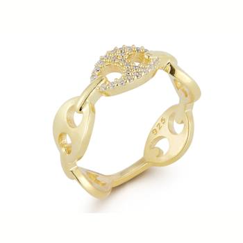 Sterling Statements 14K Yellow Gold Over Sterling Silver Pave Mariner
Link Ring