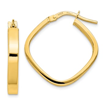 14k Yellow Gold 1 1/16" Flat Edge Square Hoop Earrings