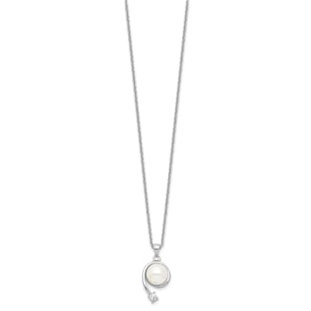 Rhodium Over Sterling Silver 8-9mm White Freshwater Cultured Pearl Cubic
Zirconia Pendant Necklace