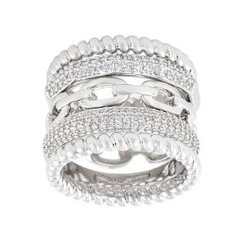 Stackable Ring Set With CZ In Rhodium Over Brass 1.07ctw