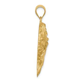 14k Yellow Gold Brushed and Diamond-Cut Lion Head Pendant