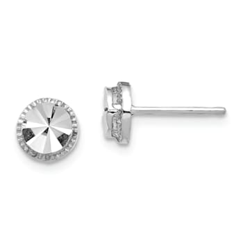 Rhodium Over 14K White Gold Diamond-Cut 6.25mm Round Stud Earrings