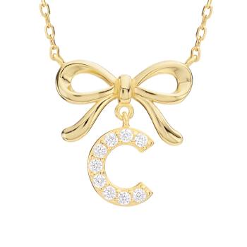 Initial C Bow CZ Necklace In 14K Gold Over Sterling Silver 0.23ctw