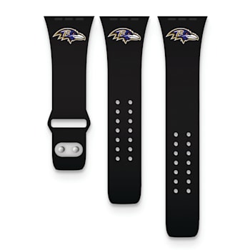 Gametime Baltimore Ravens Black Silicone Band fits Apple Watch (38/40mm
M/L). Watch not included.