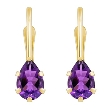 6x4mm Pear Shape Amethyst 10k Yellow Gold Drop Earrings