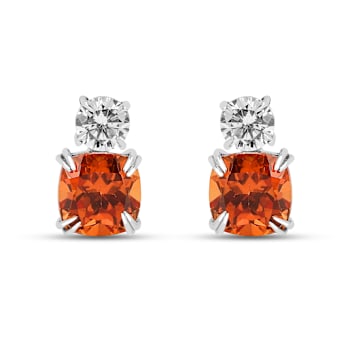Peach Orange Lab Created Padparadscha Sapphire and Moissanite Rhodium
Over Sterling Silver Earrings