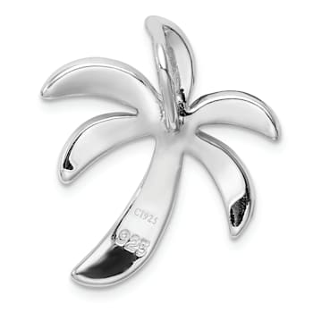 Rhodium Over Sterling Silver Lab Created Blue Opal Palm Tree Slide