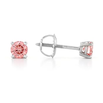 Pink Lab-Grown Diamond 14K White Gold Solitaire  Stud Earrings 0.50ctw