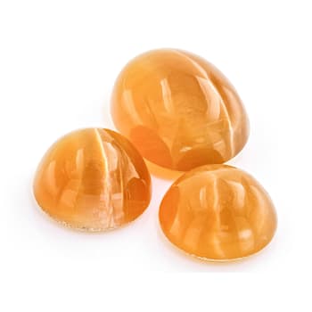Fire Opal Cat's Eye Round and Oval Matched Set of 3 2.54ctw