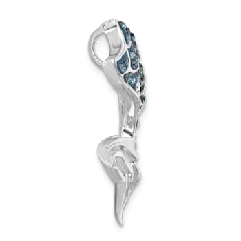 Rhodium Over Sterling Silver Polished Crystal Mermaid Tail Chain Slide