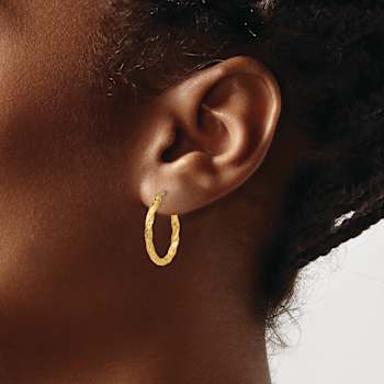 14k Yellow Gold Textured 13/16" Twisted Hoop Earrings