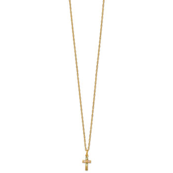 10k Yellow Gold With 12k Rose Gold and 12k Green Gold Accent Cross
Pendant With 18 Inch Ropa Chain